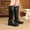 Black, variant on Tejiojio Fall Clearance Women's Casual Short Rear Zipper Wedge Heel Plain Leather Patchwork Boots