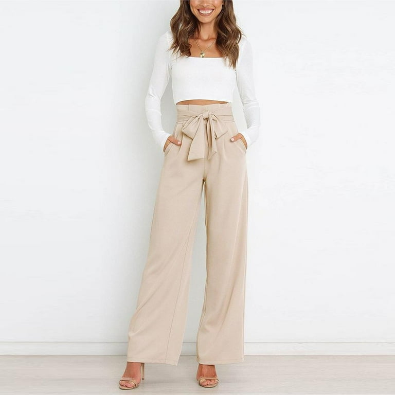 FLMEI Womens Wide Leg Pants High Waisted Business Casual Summer Dress Pants Long Work Trousers with Pockets for Women s S XXL Walmart