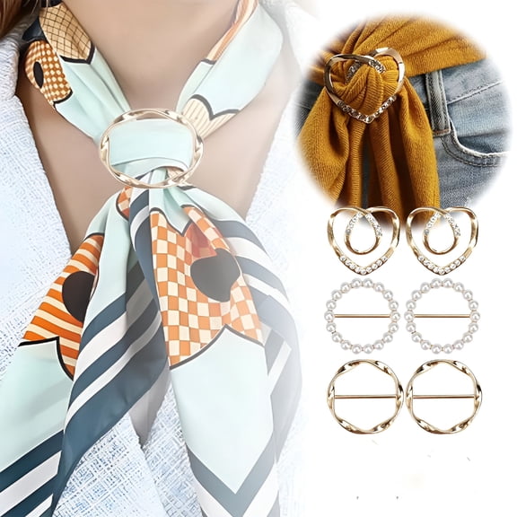 CCOCC 3Pcs Scarf Ring Clip T-shirt Ties Clips Clothes Corner Knotted Button for Women Fashion Metal Round Circle Shirt Clip Buckle