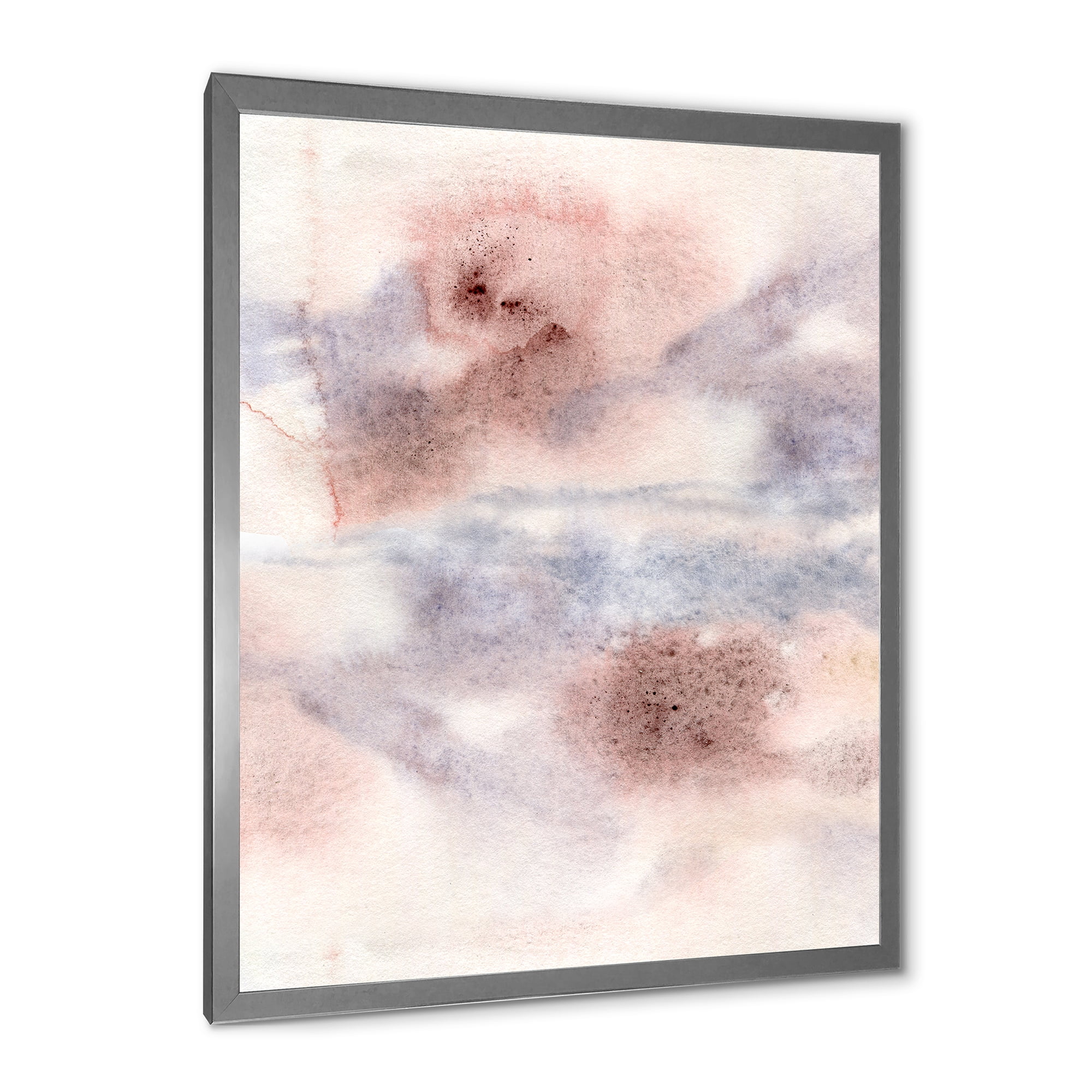 Designart 'Pastel Abstract With Gray Blue Pink and Red Spots' Modern Framed Art Print