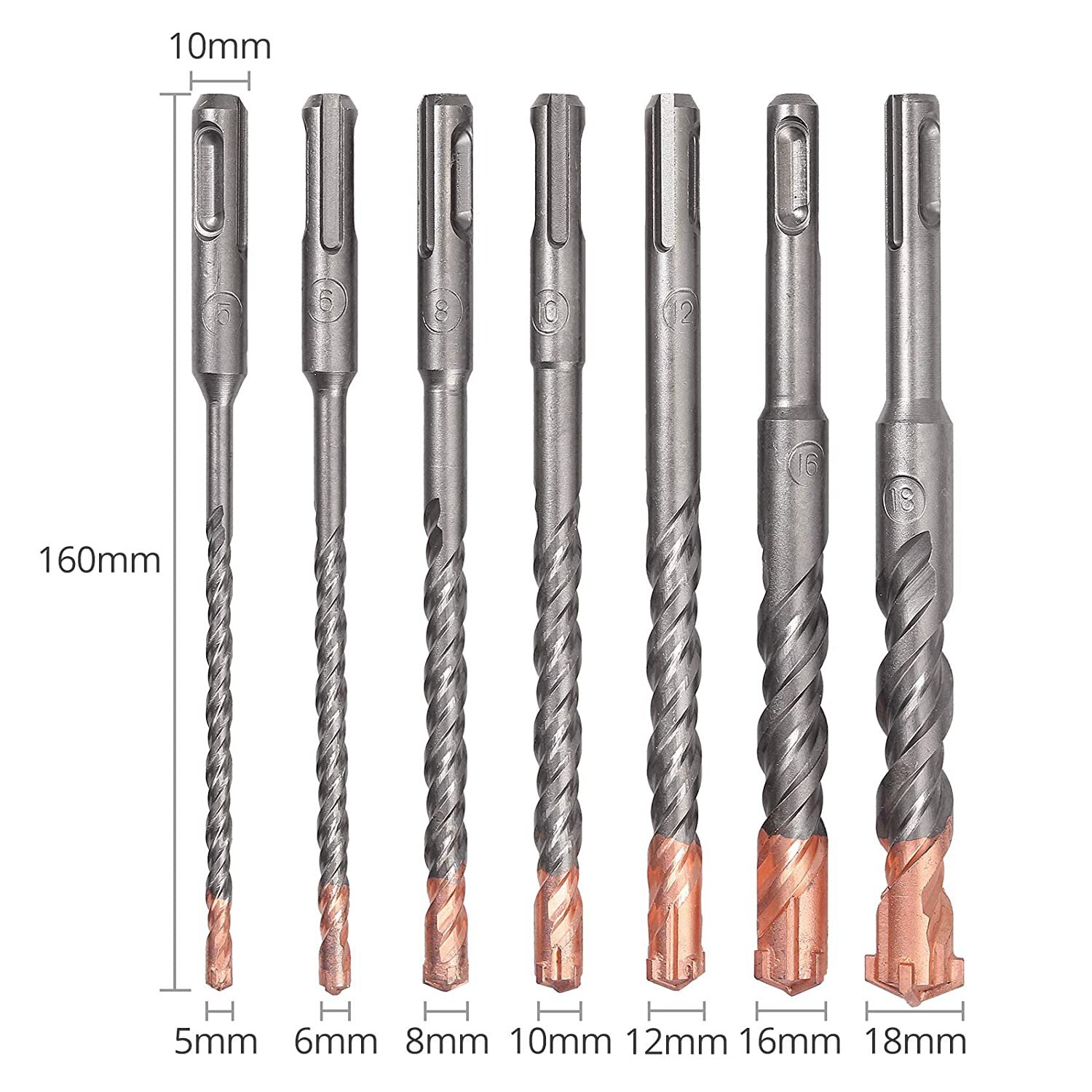 7 Pcs SDS Plus Hammer Drill Bit Set, (4-Flute)
