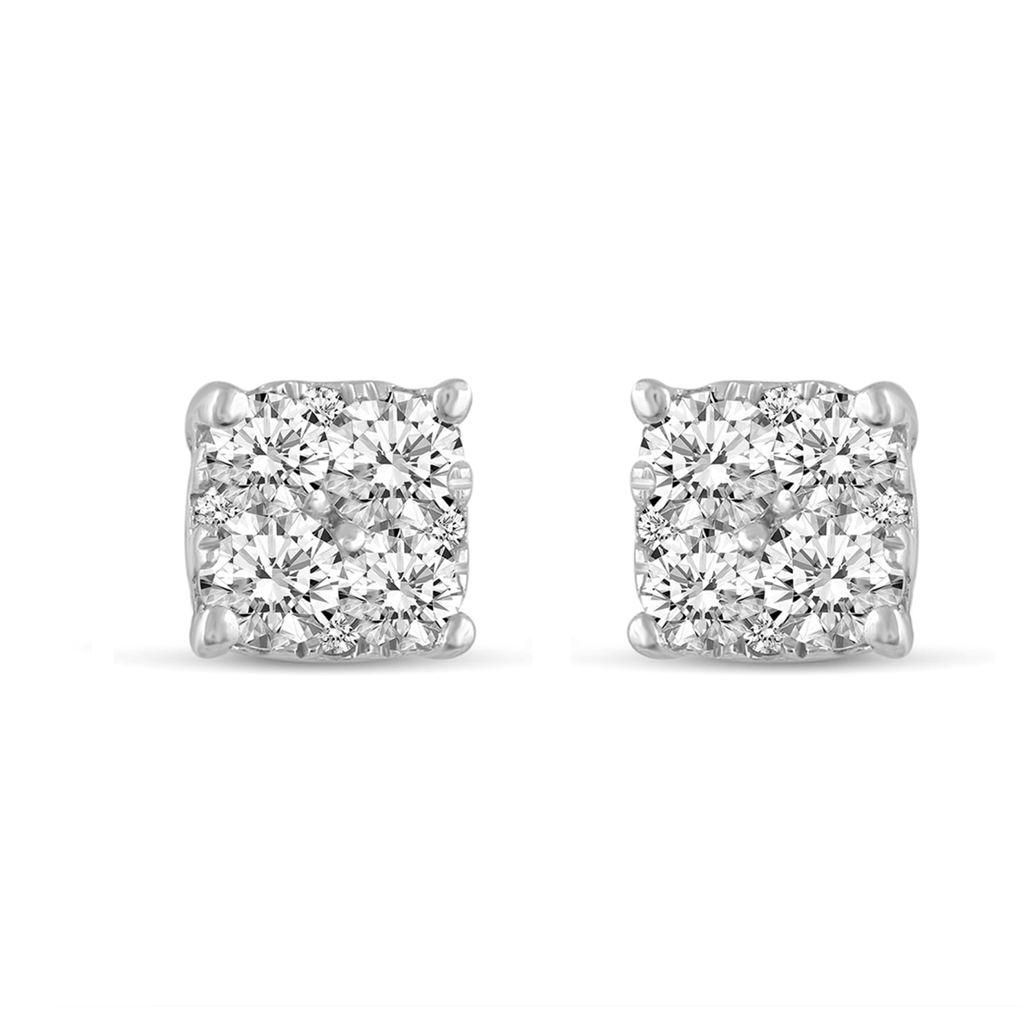 1/2Ct Diamond Cushion Stud Earrings Set in Sterling Silver (0.50)