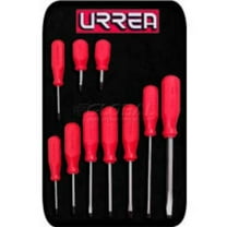 Urrea Professional Tools B992998 JBU03 Flat Cabinet & Phillips Tip Red Handled Screwdriver Set - 10 Pieces