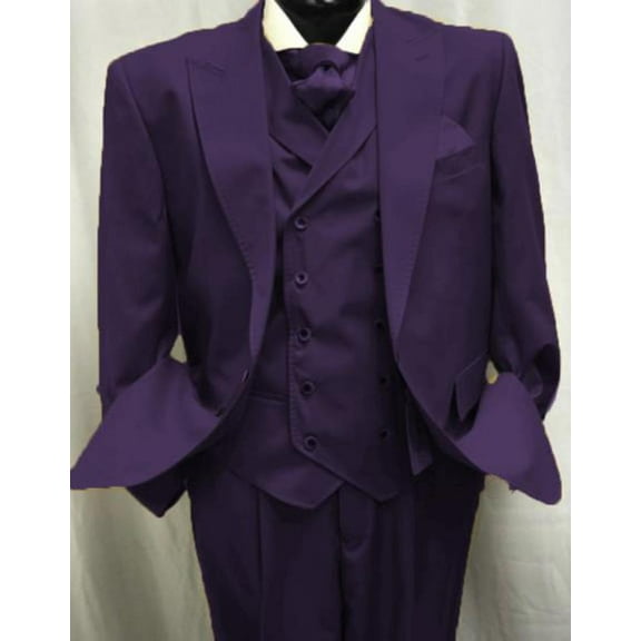 Harvey Style Double Breasted Vest 1920s Great Gatsby Look Wool Single Button Peak Lapel Pleated Pants Eggplant