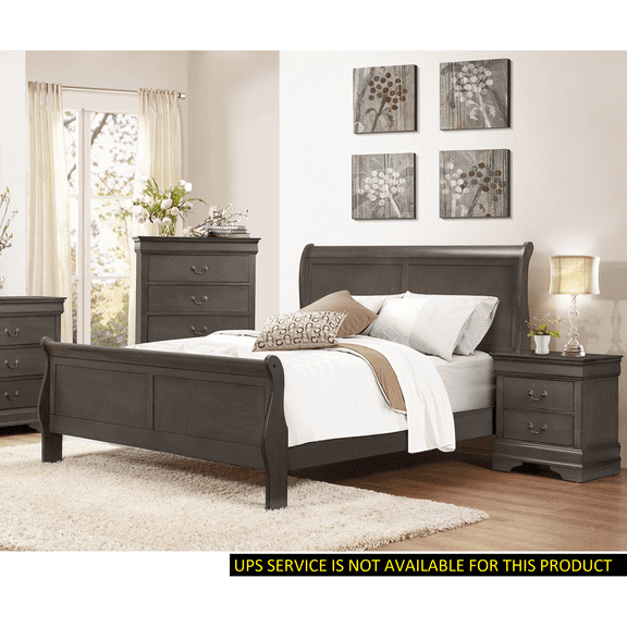 Newboti Furniture Stained Gray Finish Louis Philippe Style Queen Size Sleigh Bed Traditional Design NO.42584
