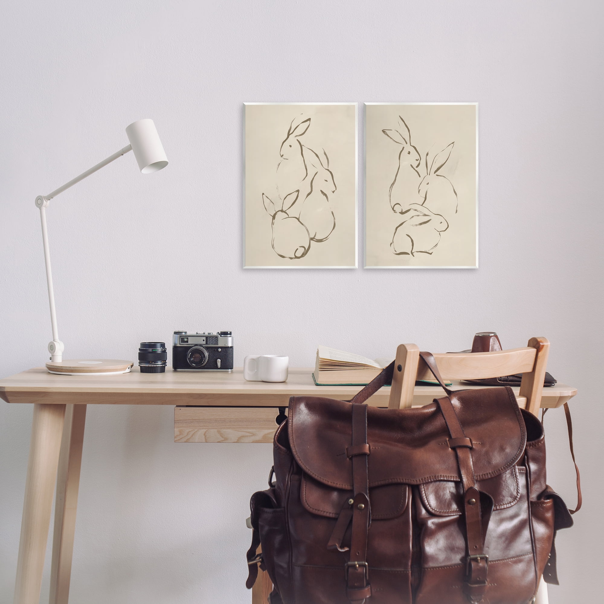 Stupell Industries Earthtone Sitting Rabbits Sketch Animals Drawing Unframed Art Print Wall Art, 11 x 14, Set of 2