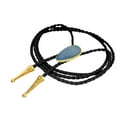 thumbnail image 4 of Daisy Del Sol Blue Opal Stone Bolo Tie Braided Vegan Faux Leather Gold Tips Handmade Necklace Adjustable Boho Bohemian Western Jewelry, 4 of 6