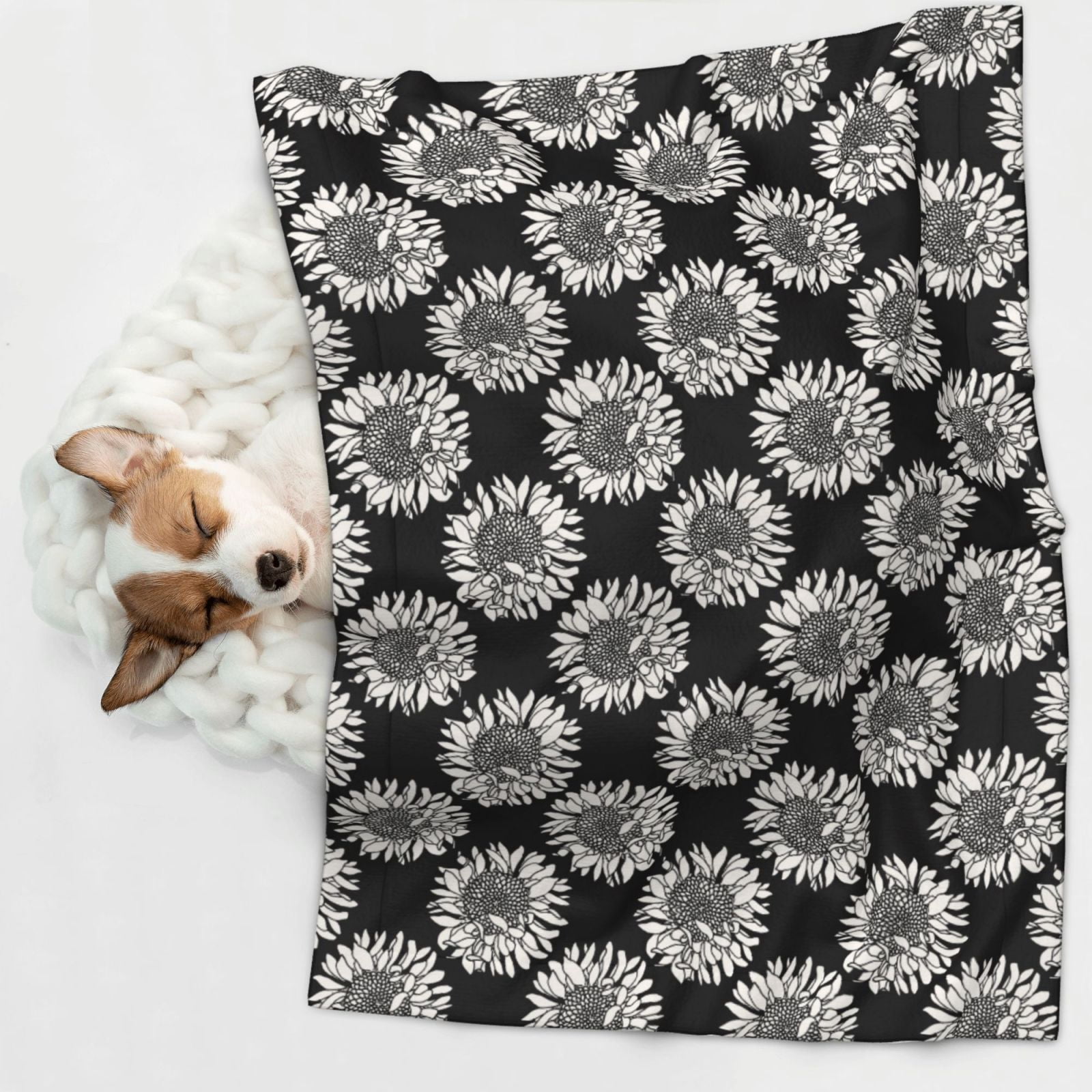 Naloa White Sunflowers Dog Blanket, 3 Sizes Cat Blanket for Indoor Cats Large Medium Small Dog Gifts-Medium