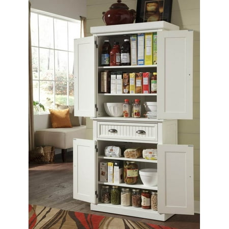 Nantucket Pantry Off White - Homestyles: Coastal Style Storage, 4-Door Hardwood Cabinet with Adjustable Shelves