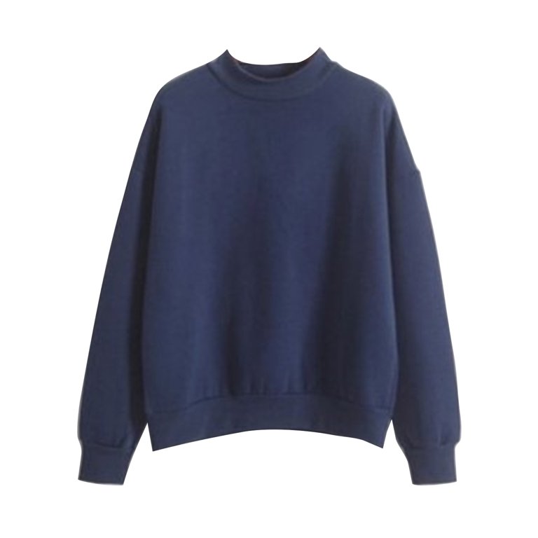 Grianlook Ladies Sweatshirt Solid Color T-shirt Crew Neck Pullover Women  Baggy Tops Casual Long Sleeve Navy Blue M - Walmart.com