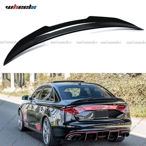 Rear Spoiler Compatible with 2008-2012 Audi A4, PSM Style High Kick Fit for B8, Exterior Duckbill Spoiler Trunk Tail Deck Lid Wing Lip (Glossy Black)