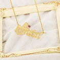 thumbnail image 2 of Collar personalizado Sombrero de Navidad con piedra de nacimiento y línea horizontal Cadena cubana Collar personalizado con nombre chapado en oro para mujeres Regalos de Navidad, 2 of 4