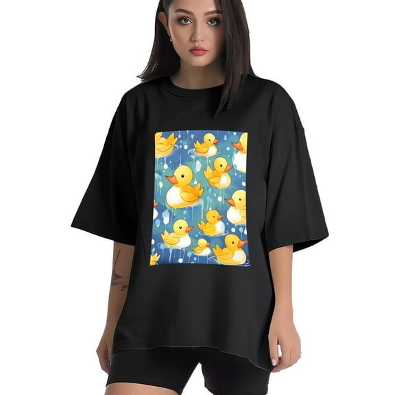 Plus Size Shirt for Women Black Tops for Women Short Sleeves Shirt for Women Cute Ducks T Shirt Crewneck Shirt for Women XS