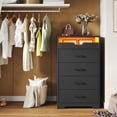 thumbnail image 5 of Black Dresser with LED Lights&4 Drawers&Pull-Out Tray for Bedroom, Modern Chest of Drawers Storage Cabinets for Living Room, 5 of 8