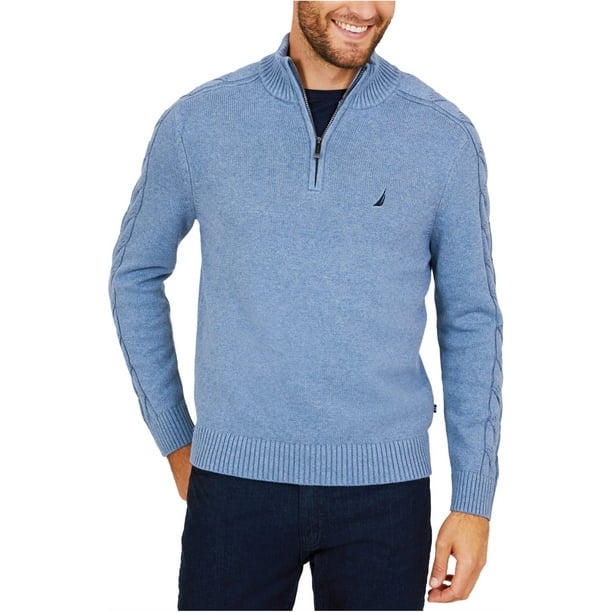 Nautica - Nautica Mens Cable Sleeve Pullover Sweater, Blue, Small