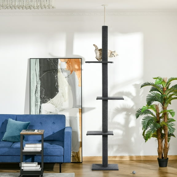 Pawhut 4-level Platform Cat Tree with Sisal-Covered Scratching Posts, Gray