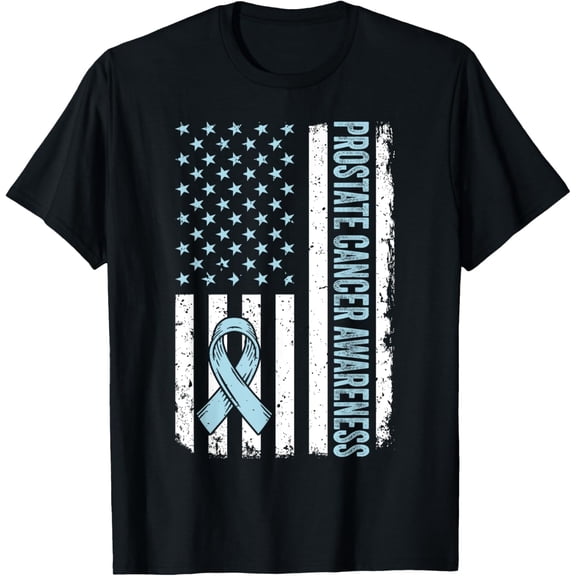 men and women can wear，Prostate Cancer Shirt America Flag Prostate Cancer Awareness T-Shirt