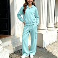 thumbnail image 2 of YUNLIUU Girls Sweatsuit Fall Winter Kid Zip Up Hoodie And Cargo Sweatpants Set,130=7-8Years,Mint Green_01, 2 of 4