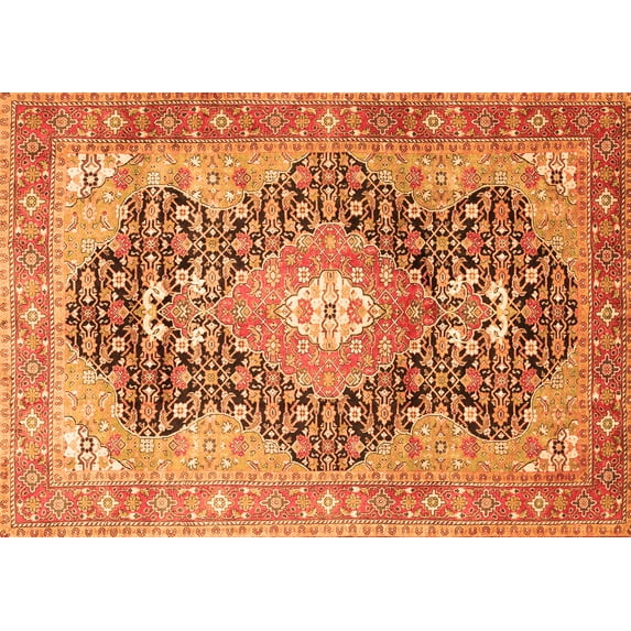 Ahgly Company Indoor Rectangle Medallion Orange Traditional Area Rugs, 5' x 7'