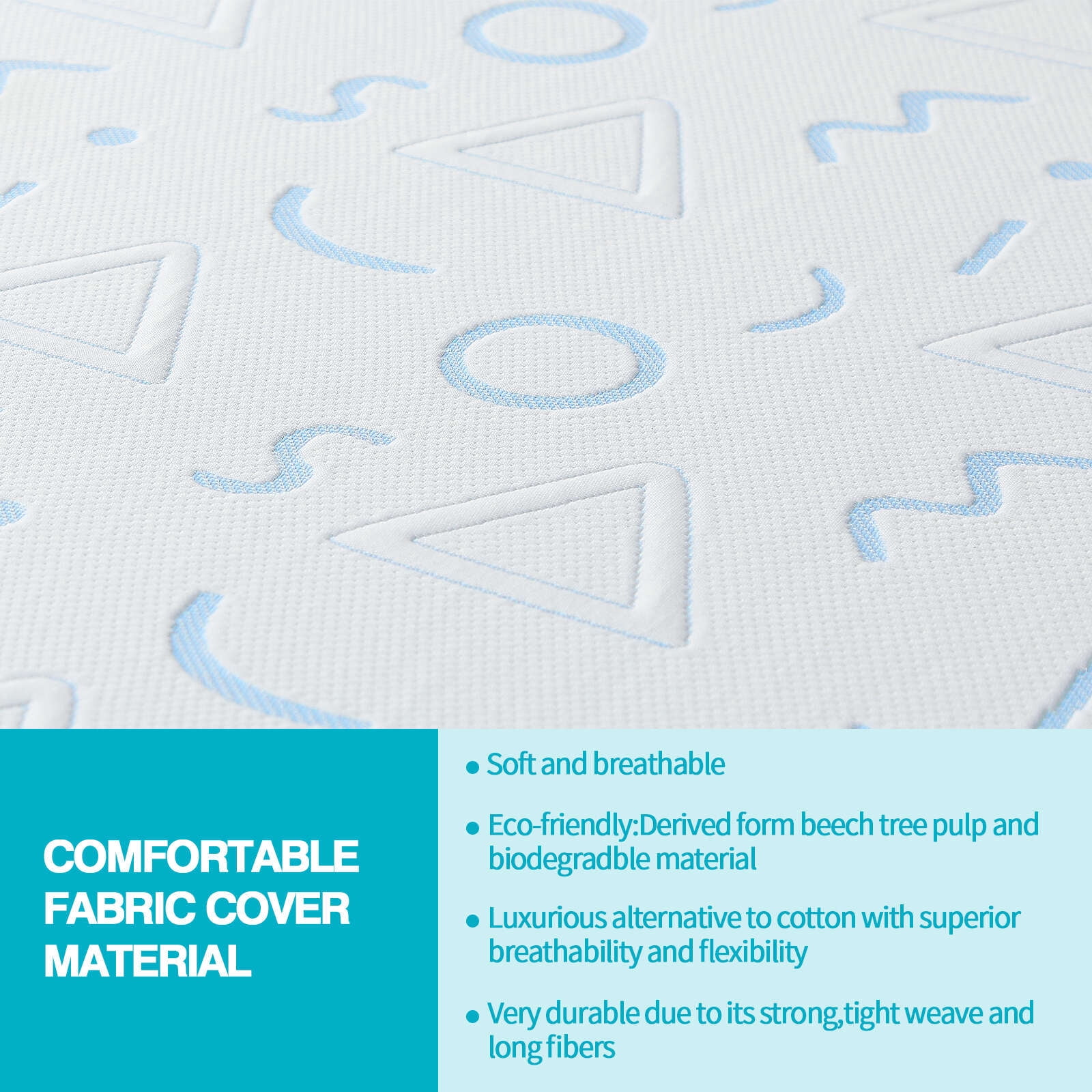 6" TwinXL Mattress, Removable and Washable Cover, Cooling Memory Foam with Geometric Pattern, Medium Touch, Bed in a Box, CertiPUR-US Certified, White/Blue