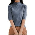 thumbnail image 2 of Jalioing Women's Sweaters Half Sleeve Mock Neck Casual Knit Tops Lightweight Solid Color Fashion Pullover Sweaters, 2 of 5