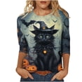 thumbnail image 2 of Uootdi Halloween Womens Tops Crew Neck Black Cat Print 3/4 Sleeve Shirts for Women Loose Fit Halloween Party Soft Womens Tees Gift, 2 of 5