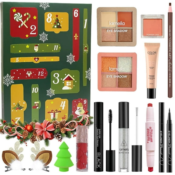 Makeup Calendar Gift Set, 12-Day Christmas Countdown for Women & Teens, Full Makeup Kit, No Repeat Items, Holiday Beauty Surprise