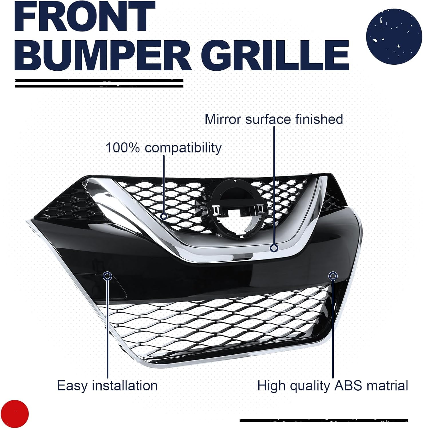 HOUGEET Front Bumper Grille Grill Fit for 2016-2018 Nissan Maxima Black Silvery Chrome Trim NI1200284 623104RA0A