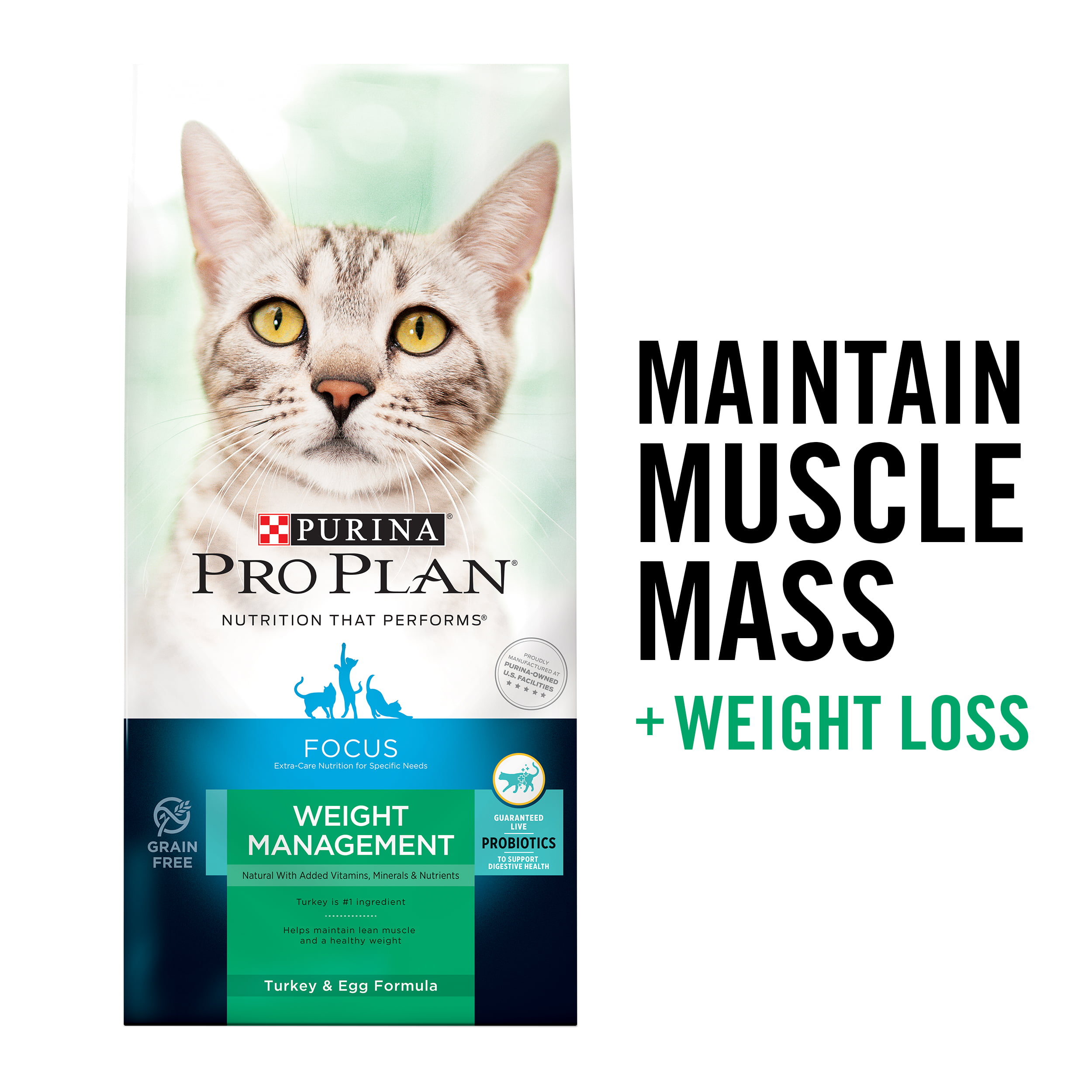 Purina Pro Plan With Probiotics, Grain Free Dry Cat Food, FOCUS Weight