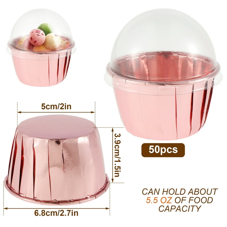 Threns 50pcs Foil Cupcake Liners with Lids Heat Resistant 5.5oz Aluminum  Cake Cups Portable Foil Baking Cups for Home Kitchen 