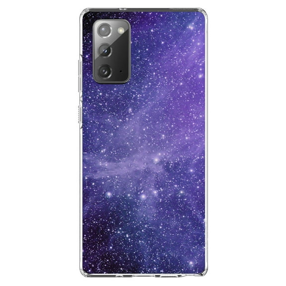 DistinctInk Clear Shockproof Hybrid Case for Galaxy Note 20 ULTRA (6.9" Screen) - TPU Bumper, Acrylic Back, Tempered Glass Screen Protector - Purple Black White Stars Nebula - Astronomy