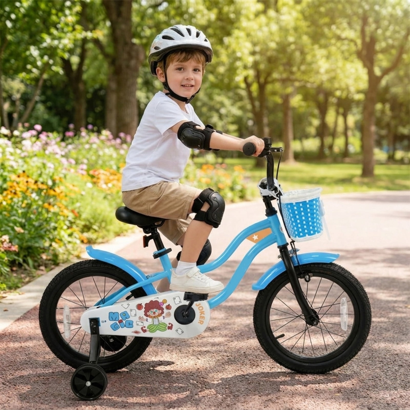 Redsmile Kids Bike 14 Inch with Training Wheels and Front Basket for Boys Girls Ages 3-5, 12 14 16 Inch Adjustable Seat Youth Bicycle for Toddlers, 110 lb Capacity, Multicolor
