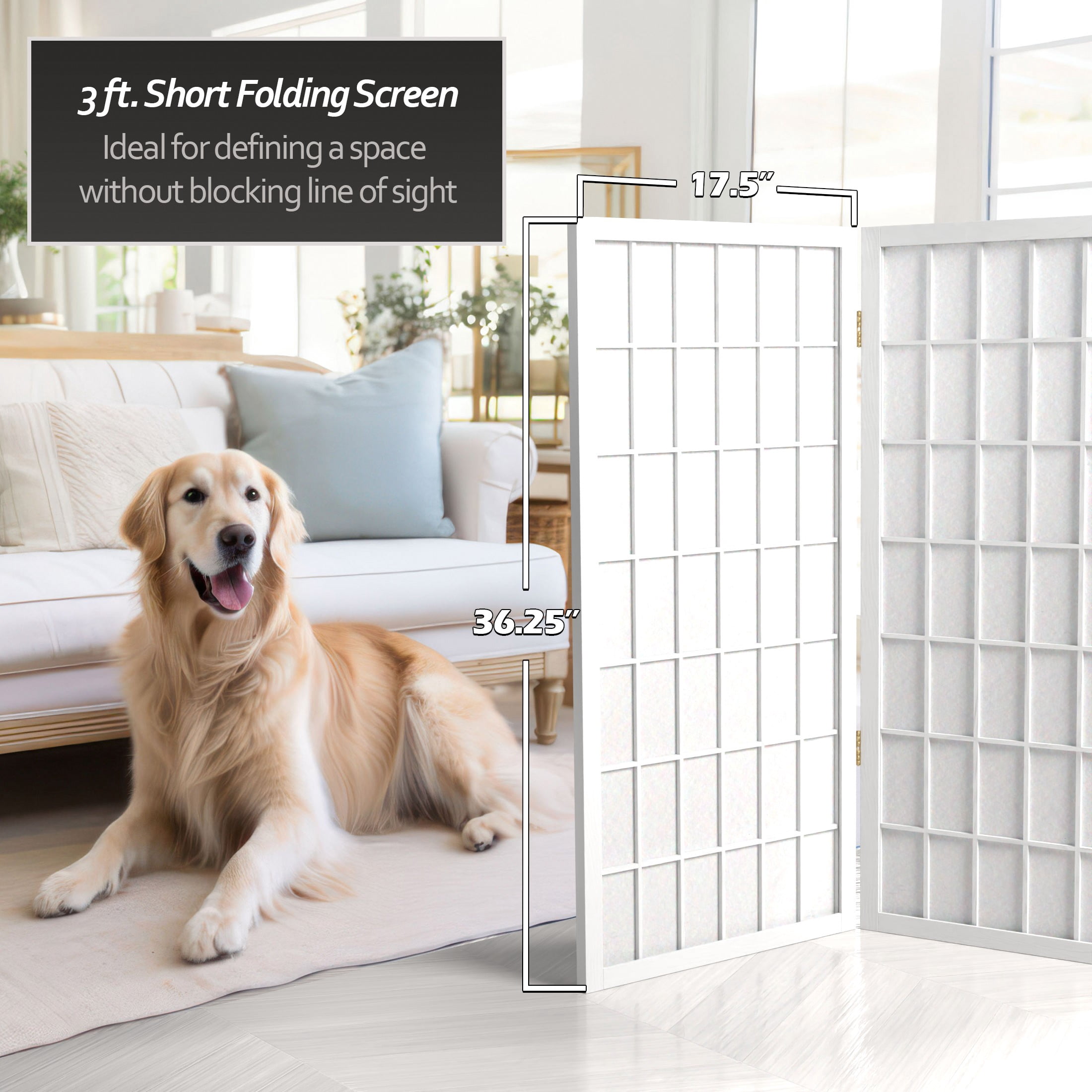 3 ft. Tall Classic Japanese Window Pane Lattice Privacy Screen - White - 5 Panels