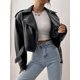 thumbnail image 1 of -Chaqueta corta de piel sintética para mujer, abrigo negro con cremallera y cinturón, ropa de calle para motorista, novedad de primavera, 1 of 5