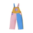 thumbnail image 2 of Toddler Kids Color Block Contrast Denim Overalls Adjustable Strap Full Length Bib Overall Romper, 2 of 10