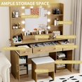thumbnail image 4 of PUFFCAFE Vanity Desk with Mirror and Lights,Large Makeup Vanity Table Set with Drawers & Chair & Power Outlet,Oak Vanity for Bedroom, 4 of 6
