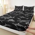 thumbnail image 4 of Castle Fairy Sketch Shark Seamless Tile Bed Sheets 4-Piece,Line Shark Gray Black Background Print Full Size Sheets,Charcoal Black,1 Fitted Sheet,1 Flat Sheet and 2 Pillowcases, 4 of 6