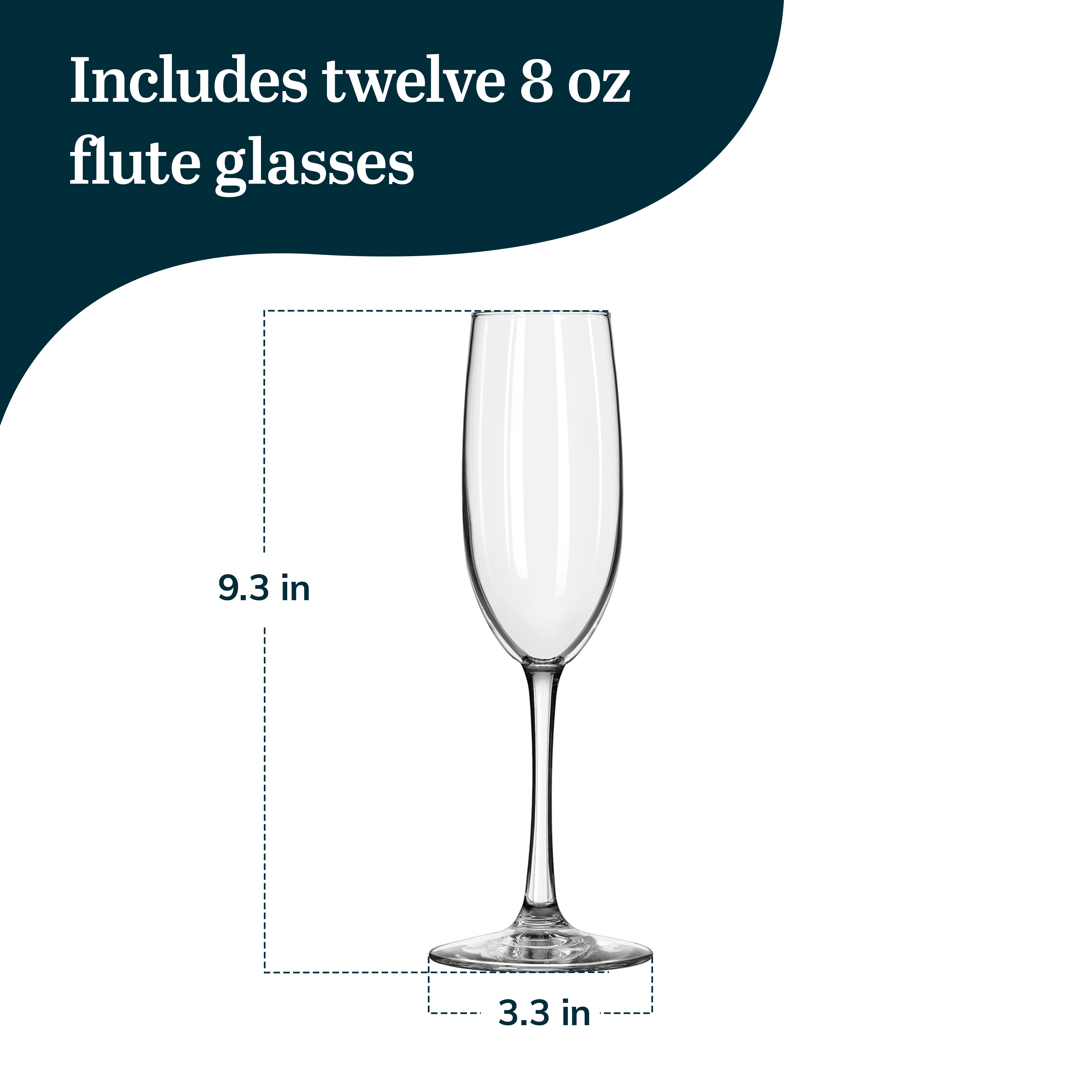 Libbey 7500 Vina Stemmed Flute Glasses Set, 8 Oz, Tall Elegant Champagne Flutes Set of 12, Clear Sparkling Glass Flutes for Special Occasions