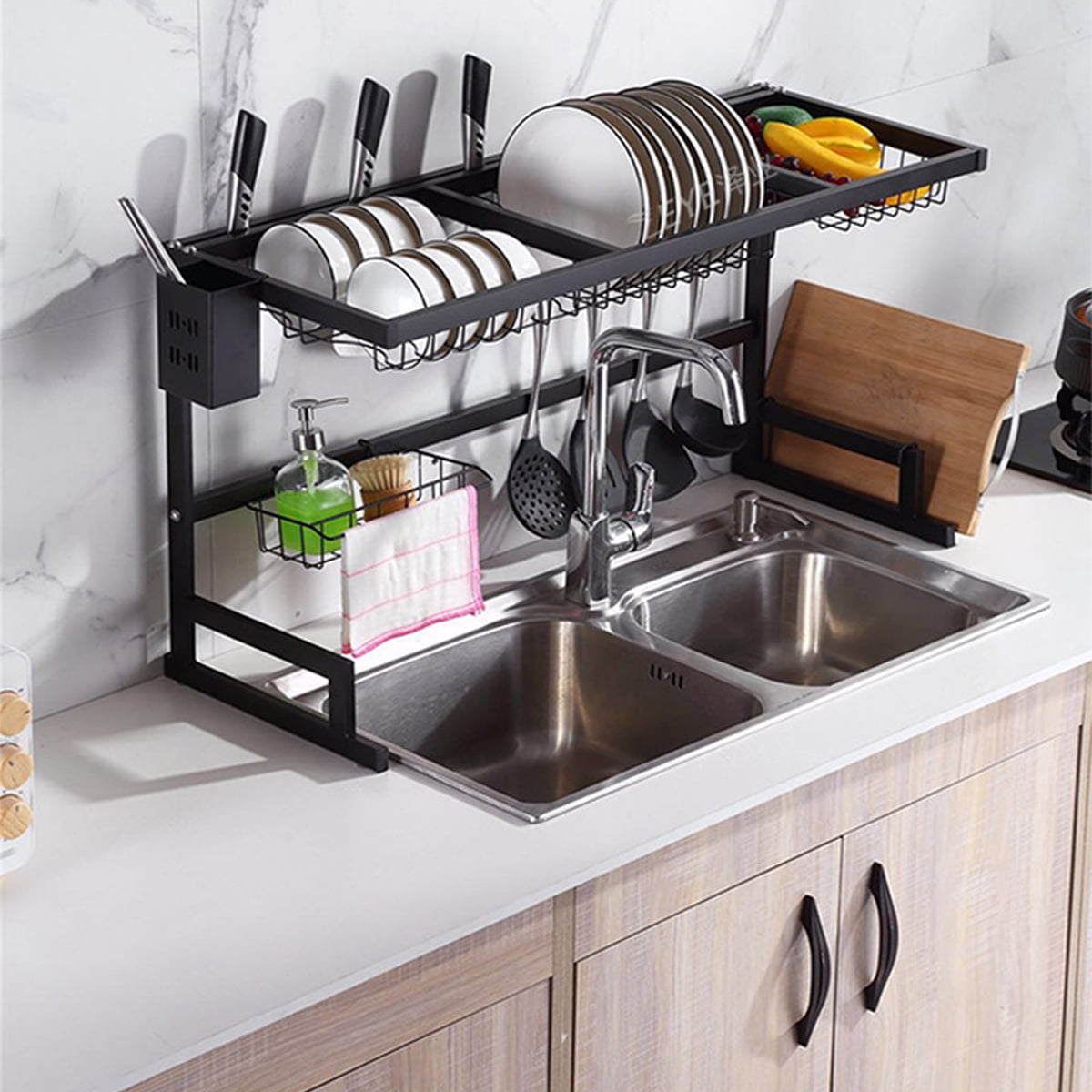 Details about   Stainless Steel Dish Drying Rack Over Sink Large Kitchen Storage Holder Drainer 
