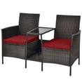 thumbnail image 5 of Gymax Patio Rattan Conversation Furniture Set w/ Loveseat Glass Coffee Table & Cushions Red, 5 of 6