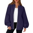 thumbnail image 6 of Women's Full Zip Up Sweatshirt Oversized Jacket Trendy Hoodies Lightweight Coats with Pockets Purple 2XL, 6 of 7