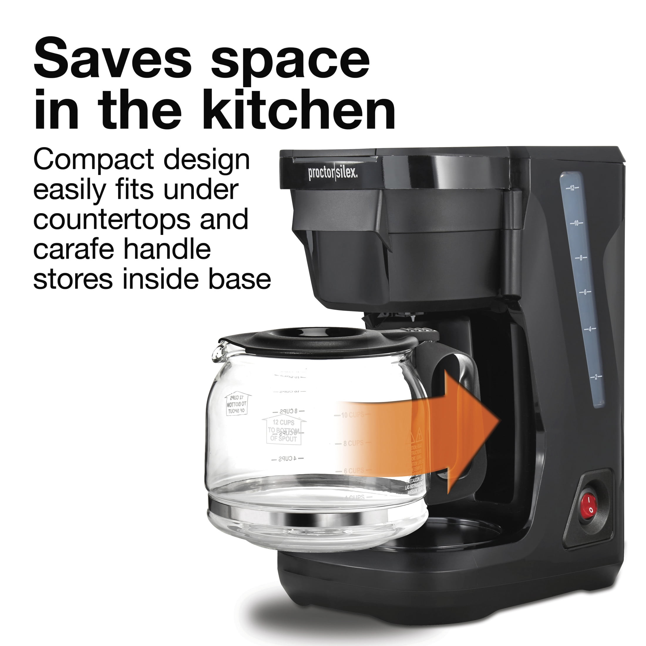 Proctor Silex Front Fill 12-Cup Drip Coffee Maker Machine with Glass Coffee Pot, Cafetera, Black