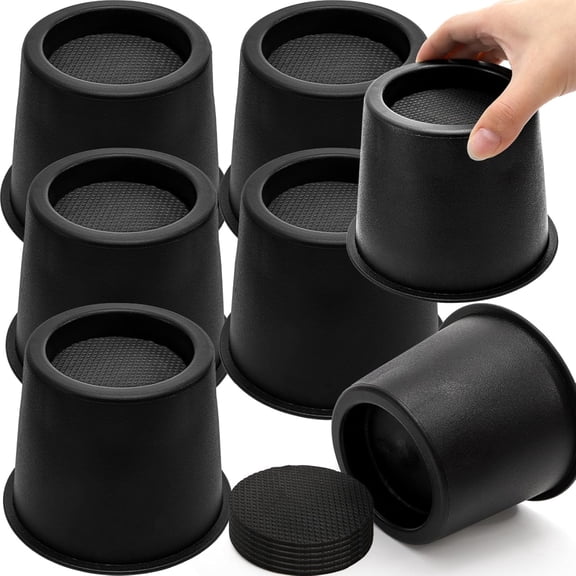 6 Pack Round Bed Risers, 4 Inch Furniture Raising Blocks, Black Lifts with Non-Slip Foam Pads, Heavy Duty Dorm Bed Frame Extenders for Desk Chair, Table Legs, Sofa Couch