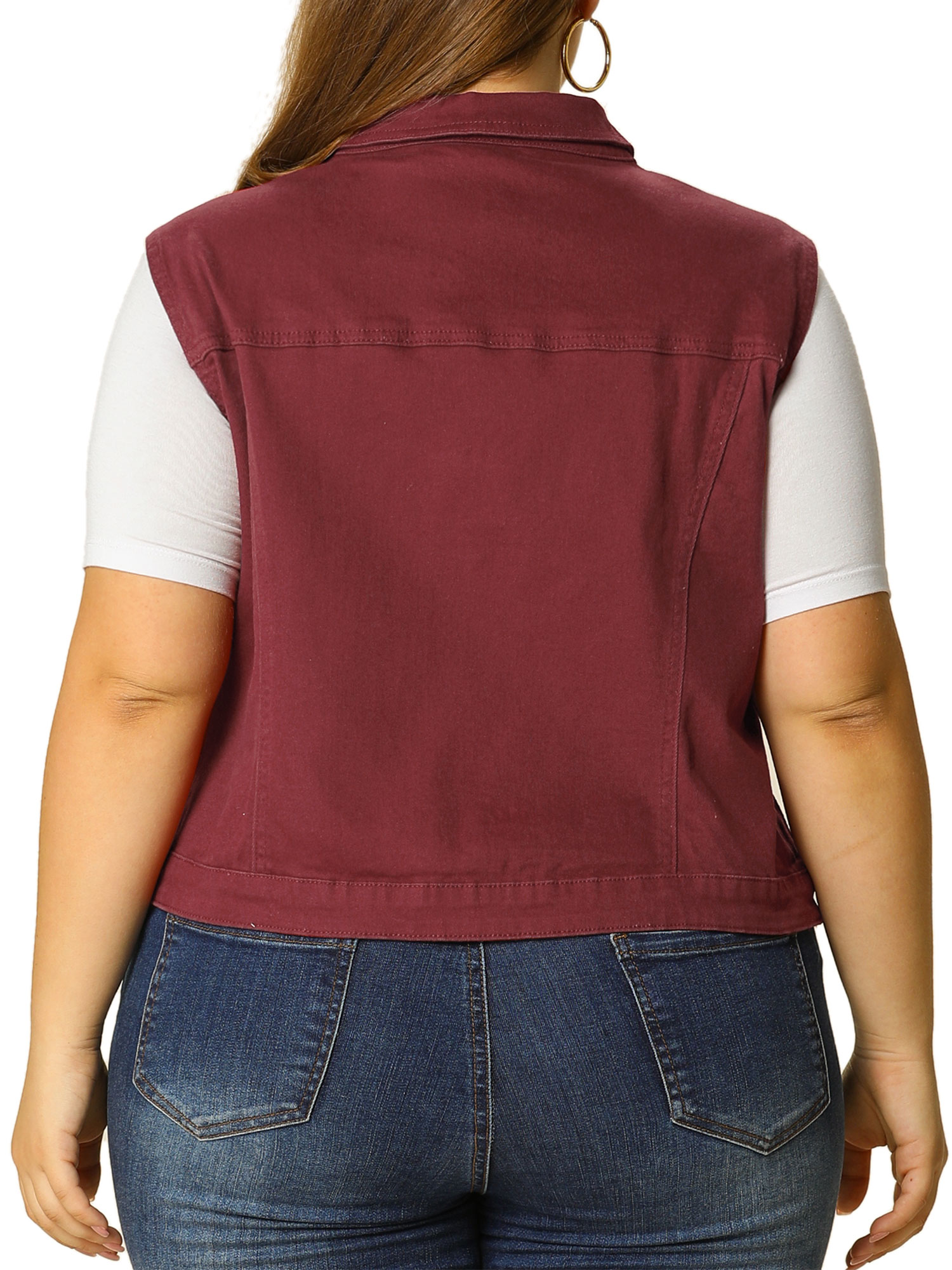 Agnes Orinda Women's Plus Size Casual Button Sleeveless Denim Vest Jacket - image 4 of 7