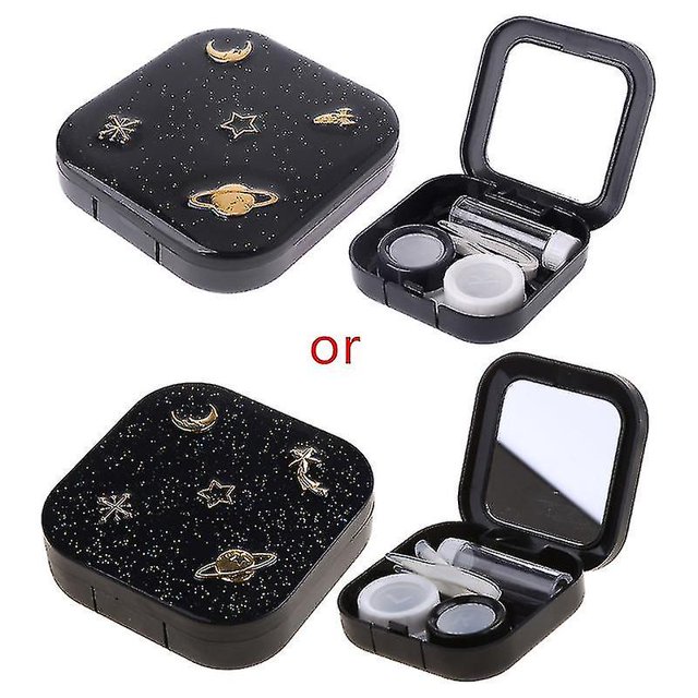 Stars Moon Contact Lens Case For Women With Mirror Kit Holder Portable Contact Lenses Box Black
