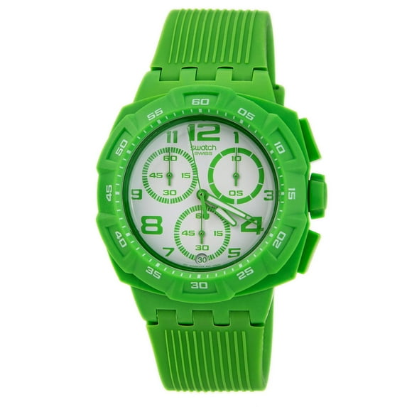 Swatch SUIG400 Men's Green Master White Dial Green Rubber Strap Chronograph Watch