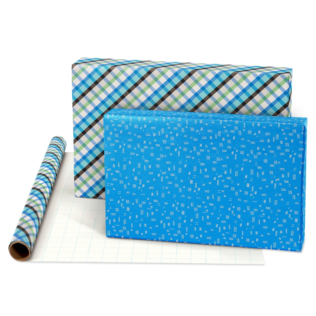 American Greetings Reversible Wrapping Paper, Plaid and Stripes, Durable Crafts, 4 Rolls (120 sq. ft)