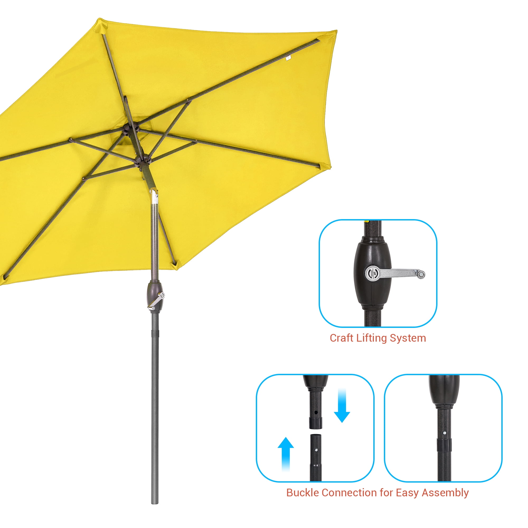 Sonerlic 7.5ft Round Outdoor Patio Shade Umbrella with Steel Frame for Yard,Garden,Poolside and Deck,Yellow