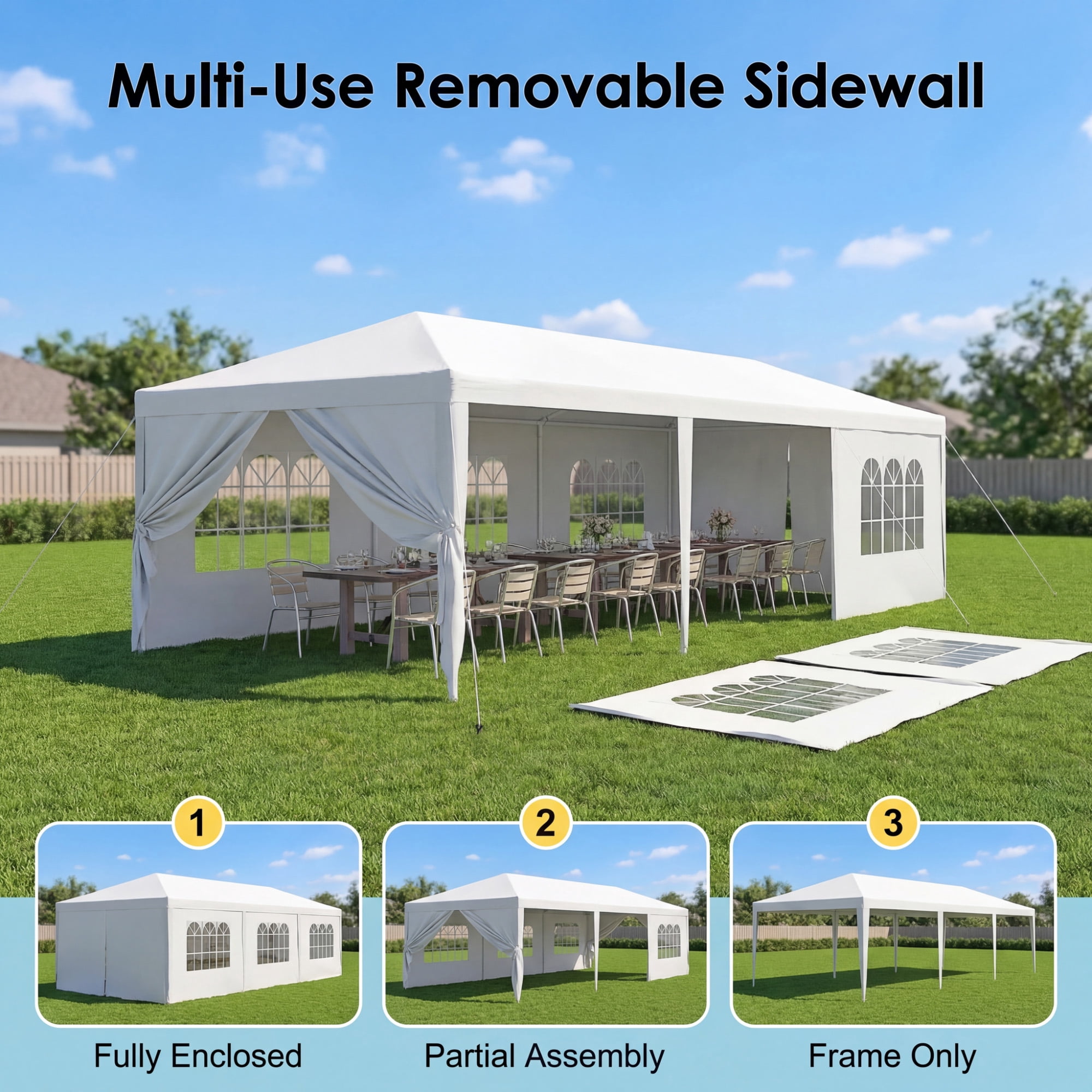 Patiowell 10x30 FT Outdoor Party Tent, Heavy Duty Wedding Canopy with 8 Removable Sidewalls, Large Gazebo for Patio Camping, BBQ Shelter & Commercial Carport