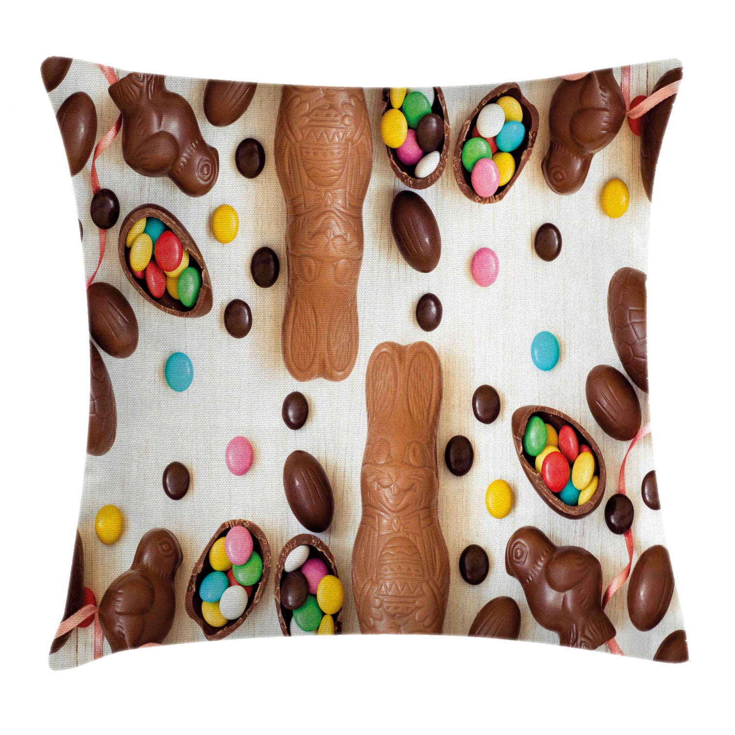 Easter Bunny Throw Pillow Cushion Cover, Colorful Spring Holiday